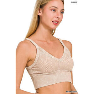 Washed Ribbed Seamless V-Neck Cropped Cami Zenana